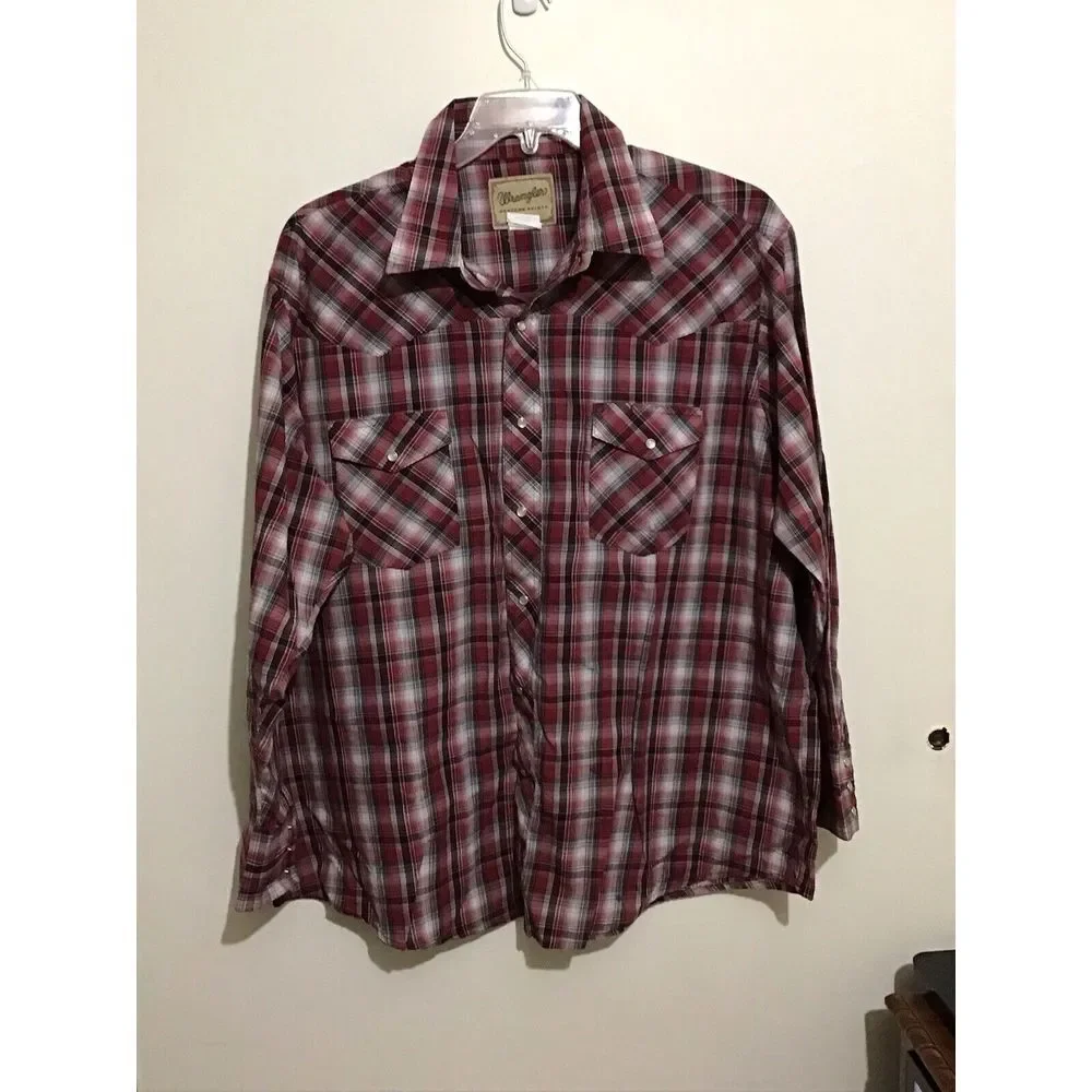 MENS 2xl WRANGLER WESTERN STYLE PEARL SNAP LONG SLEEVE SHIRT - Picture 1 of 3